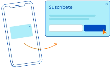Ícone de celular com seta apontando para pop up de inscrição