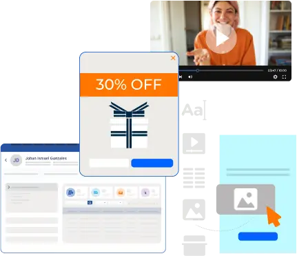 Diversas janelas de pop ups com diversos tipos de informação ao fundo e janela de software de conversão ao fundo